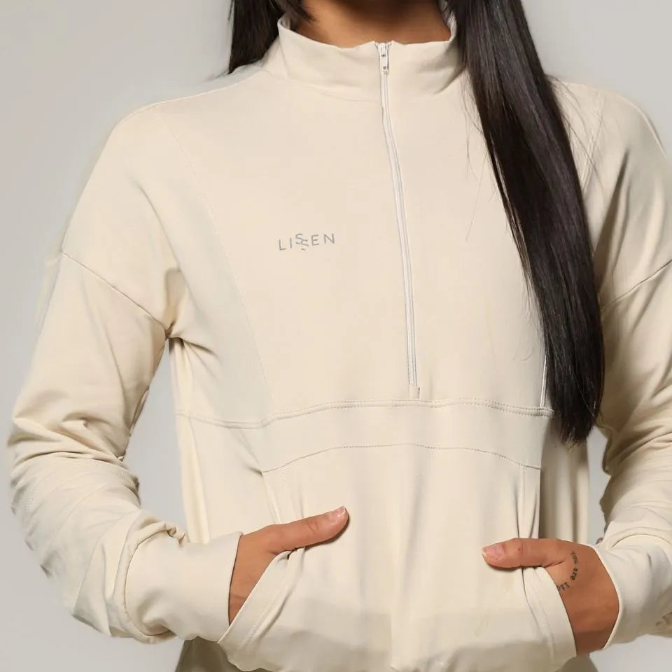 Jaqueta feminina comfy com zíper frontal e regulador