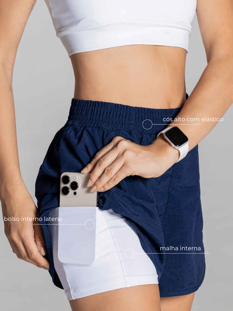 Short soltinho de tactel com bermuda interna e bolso