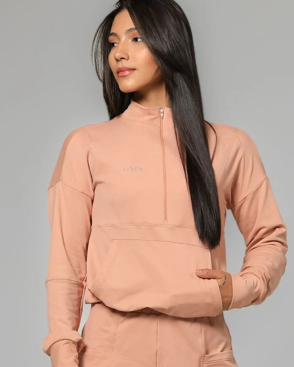 Jaqueta feminina comfy com zíper frontal e regulador