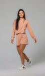 Jaqueta feminina comfy com zíper frontal e regulador