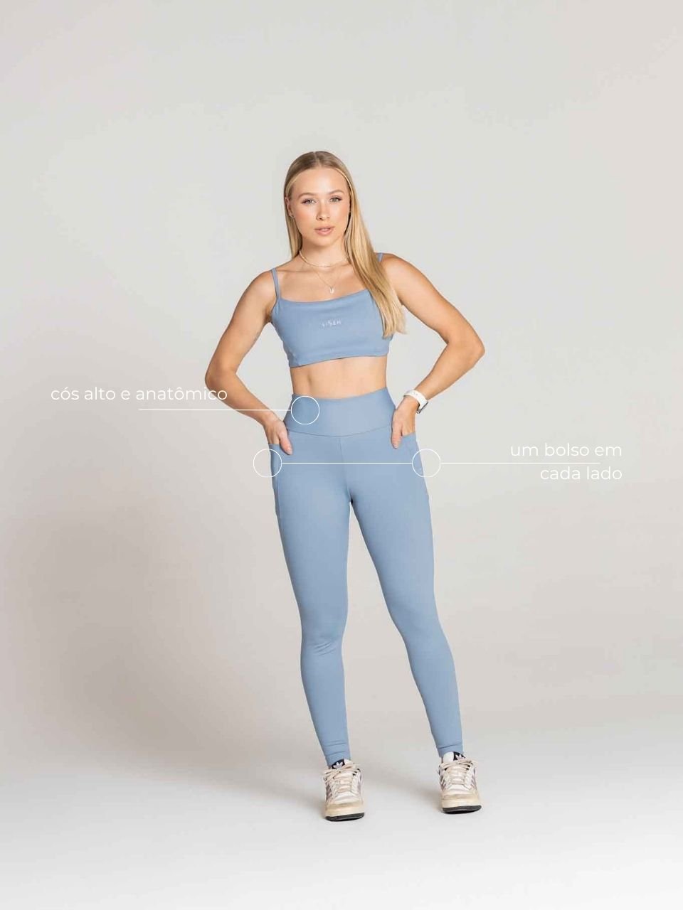 Legging Cós Alto com Bolsos Laterais