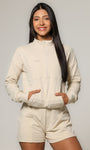 Jaqueta feminina comfy com zíper frontal e regulador