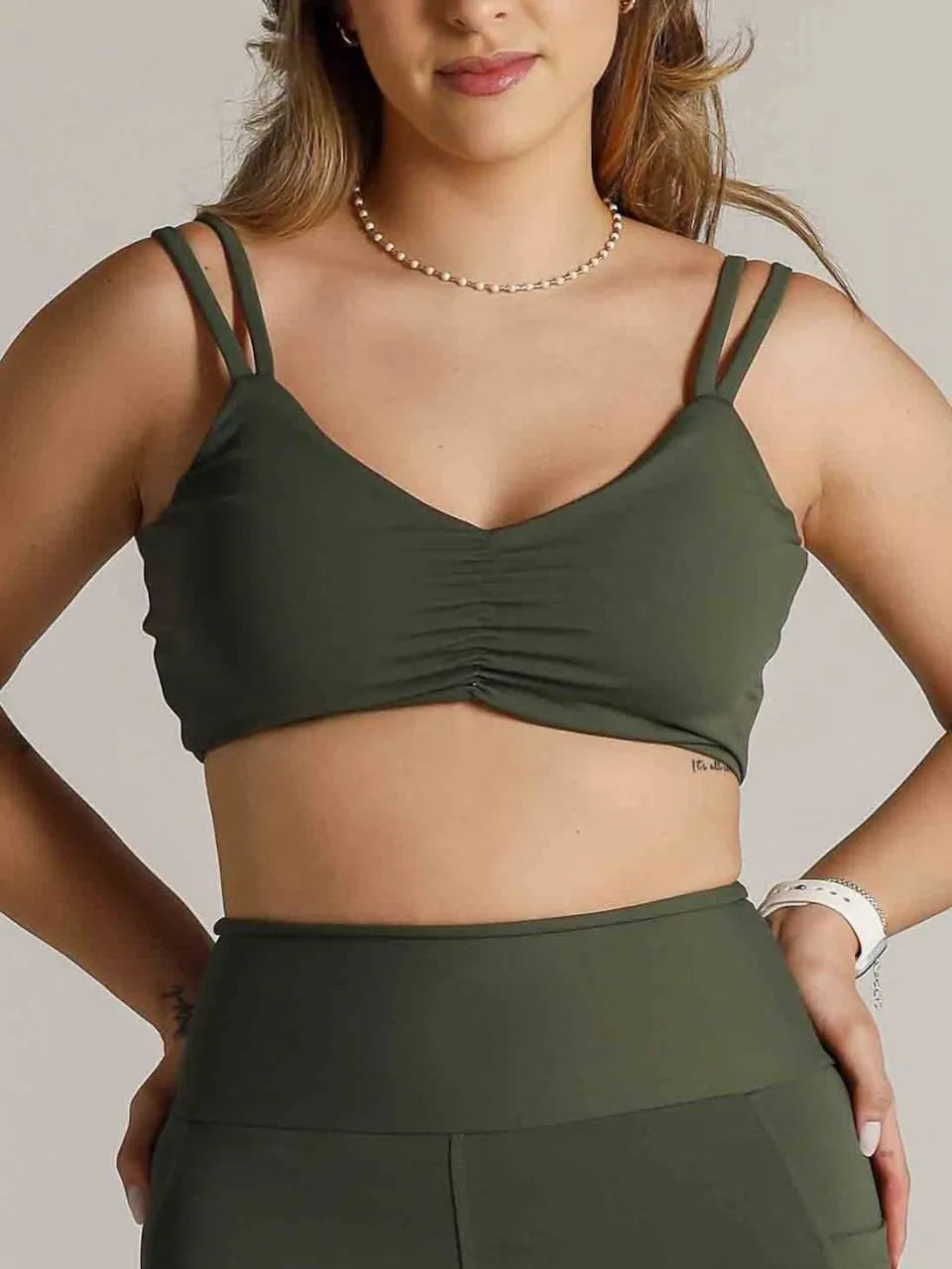 Top fitness franzido alça fina dulpa