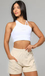 Short feminino comfy com elástico na cintura e bolsos frontais