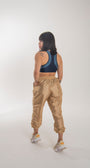 Calça jogger Tafetá brilhoso com dois bolsos com zípers